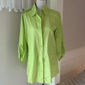 NEW Bleu Bayou Lime Green Women's Button-Up Tunic Top with Pockets L